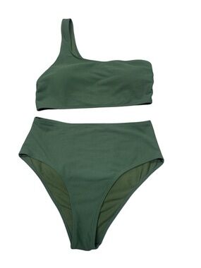 One-Shoulder High-Waist Bikini Set - Olive Green